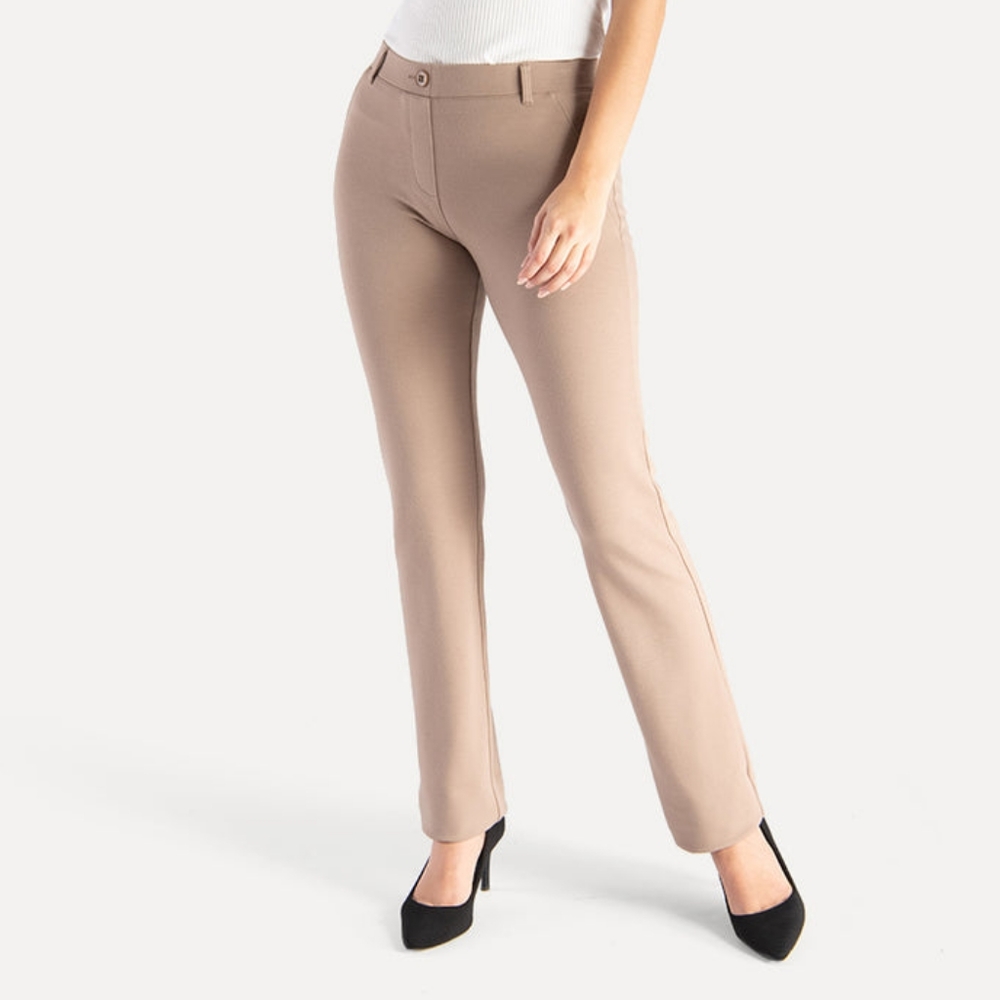 Betabrand Straight-Leg Classic Dress Pant Yoga Pants (Khaki Twill) #13119